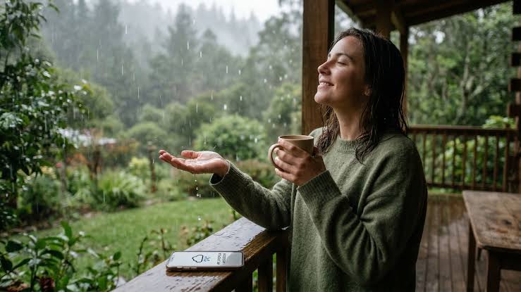 Mujer bajo la lluvia